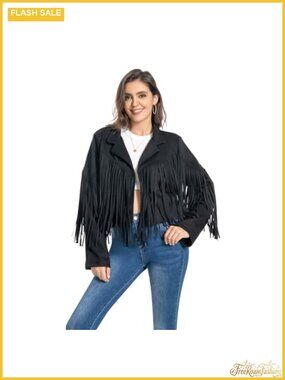 Faux Leather Fringe Jacket Tassel Crop Moto Cowgirl Concert Outfit